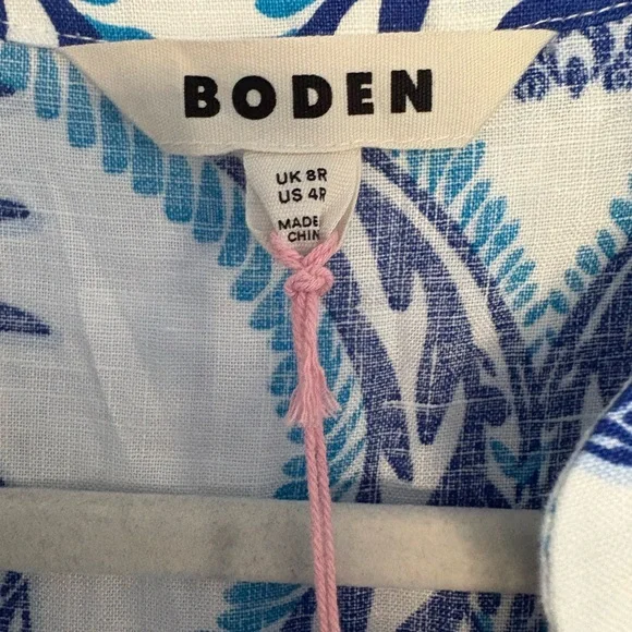 Boden dress NWT 4 Sophia Linen Short Dress Blue Pineapple Print online $235 - Picture 5 of 10